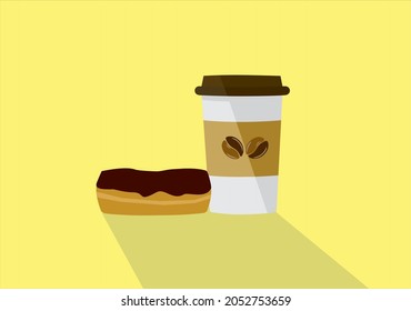 Vector of a cup coffee and doughnut 