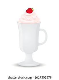Vector cup of coffee with ice cream, glace or latte. Sweet dessert with sundae, yogurt. Gourmet for cafe, restaurant menu. Cartoon flat style.
