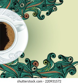 vector cup of coffee on abstract wave backgorund