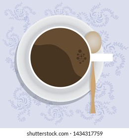 vector cup of coffee on tablecloth