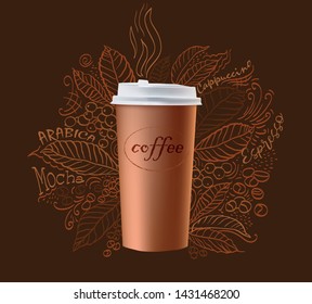Vector Cup coffee paper hand-drawing floral ornament background