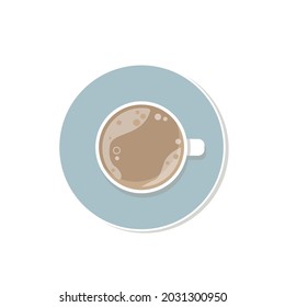 Vector cup of coffee with a saucer isolated on a white background. View from above.