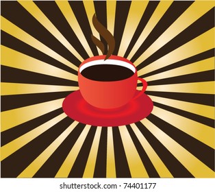 vector cup of coffee with sunburst