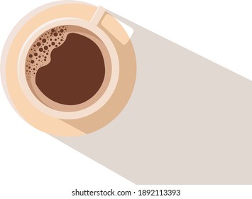 vector cup with coffee. top view of cup of coffee with froth and bubbles.