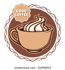 Vector cup of coffee with whipped cream