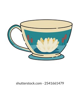 Vector cup with floral print. Water lilies in vector.