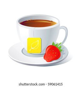 Vector cup of fruit tea with strawberry on white background