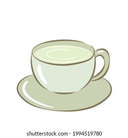 Vector cup with green tea. Easy sketch of the cup. Tea drinking.