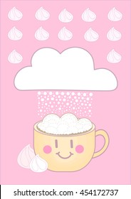 vector cup of hot drink with a gentle cream and marshmallows flying meringue
