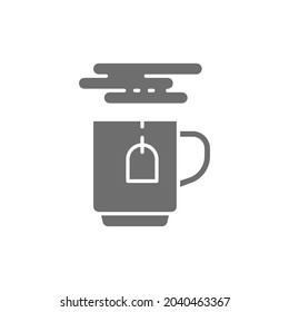 Vector cup of hot tea grey icon.