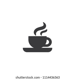 Vector cup icon with hot coffee. Smokey coffee in a simple cup. Black white design, flat style, symbolic image. Material for presentations.