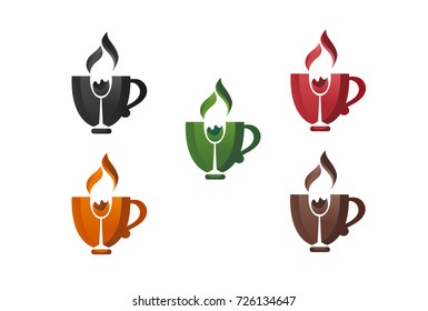 Vector cup logo,cafe logo. Color variations all in one project.