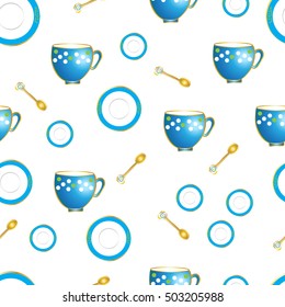 Vector cup saucer spoon pattern.