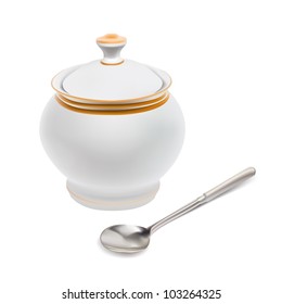 vector cup sugar-bowl cup sugar-bowl spoon isolated on white background