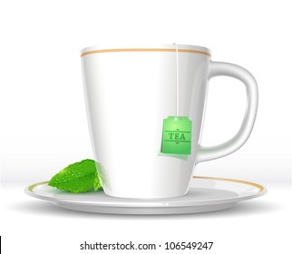 vector cup of tea with mint leaves