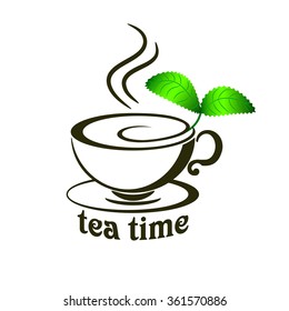 Vector cup of tea with mint on a white background