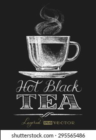 Vector cup of tea on blackboard. Eps10. Transparency used. RGB. Global colors. Gradients free