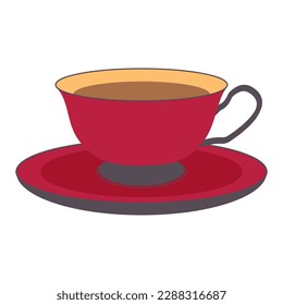 vector cup for tea with saucer in flat