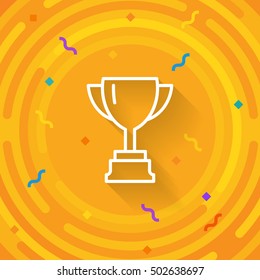 Vector cup. Thin line victory bowl. Trophy super vase icon. White super cup isolated on orange background. Triumph prize. Victory icon. Prize symbol. First place goblet. Minimalist hipster mug. EPS 10