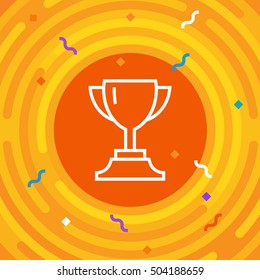 Vector cup. Thin line victory bowl. Trophy super vase icon. White super cup isolated on orange background. Triumph prize. Victory icon. Prize symbol. First place goblet. Minimalist hipster mug. EPS 10