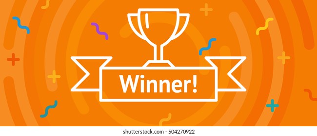 Vector cup. Thin line victory bowl. Trophy super vase icon. White super cup isolated on orange background. Triumph prize. Victory icon. Prize symbol. First place goblet. Minimalist hipster mug. EPS 10