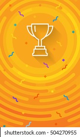 Vector cup. Thin line victory bowl. Trophy super vase icon. White super cup isolated on orange background. Triumph prize. Victory icon. Prize symbol. First place goblet. Minimalist hipster mug. EPS 10