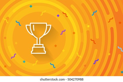 Vector cup. Thin line victory bowl. Trophy super vase icon. White super cup isolated on orange background. Triumph prize. Victory icon. Prize symbol. First place goblet. Minimalist hipster mug. EPS 10