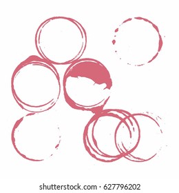 Vector cup traces and spots collection. Red wine stains illustration on white background isolated. Splash and blots concept for grunge design
