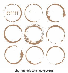 Vector cup traces and spots collection. Coffee stains illustration on white background isolated. Splash and blots concept for grunge design