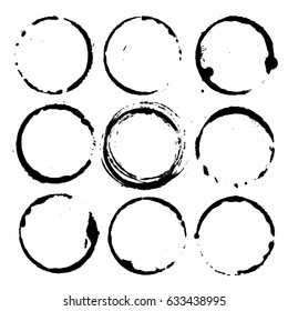 Vector cup traces and spots collection. Black drink stains illustration on white background isolated. Splash and blots concept for grunge design
