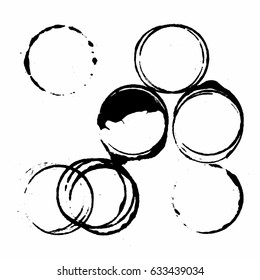 Vector cup traces and spots collection. Black drink stains illustration on white background isolated. Splash and blots concept for grunge design