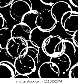 Vector cup traces and spots. Seamless pattern with white stains illustration on black background isolated. Splash and blots grunge design