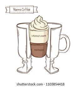 Vector cup of Vienna coffee. Infographic of coffee in a cut. White background