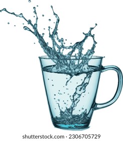Vector cup of water with splash, no background, vector