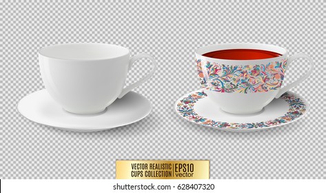Vector cup. White ceramic cup with saucer. Cup of tea.