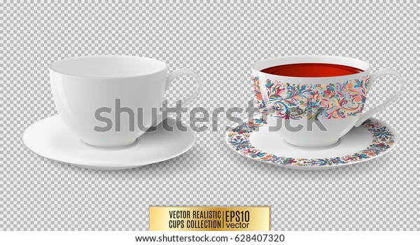 Vector\
cup. White ceramic cup with saucer. Cup of\
tea.