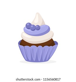 Vector cupcake with blueberries isolated on white background