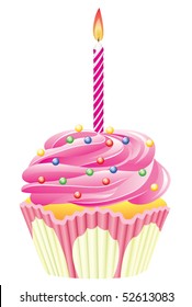 vector cupcake with burning candle and sprinkles