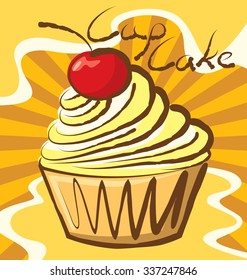 vector cupcake with calligraphic inscription