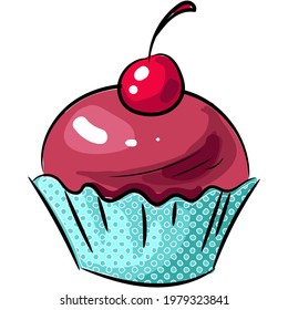 Vector cupcake with cherry berry and cream icon