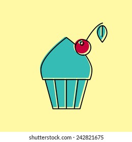 Vector cupcake with cherry icon. Food icon. Eps10