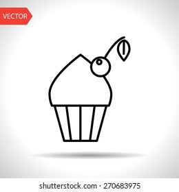 Vector cupcake with cherry icon. Food icon. Eps10