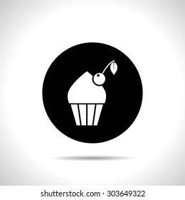 Vector cupcake with cherry icon. Food icon. Eps10