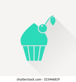 Vector cupcake with cherry icon. Food icon. Eps10