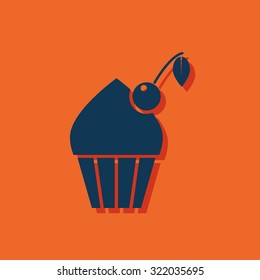 Vector cupcake with cherry icon. Food icon. Eps10