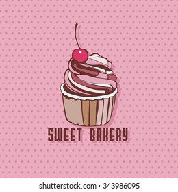 vector cupcake with cherry. Vector illustration