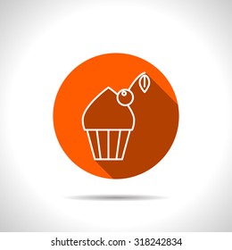 Vector cupcake with cherry orange icon with flat shadow 