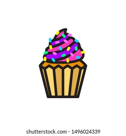 Vector cupcake with color cream icon. Flat illustration of cupcake isolated on white background. Icon vector illustration sign symbol.