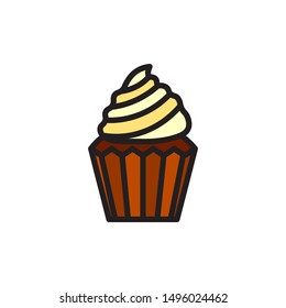 Vector cupcake with cream icon. Flat illustration of cupcake isolated on white background. Icon vector illustration sign symbol.