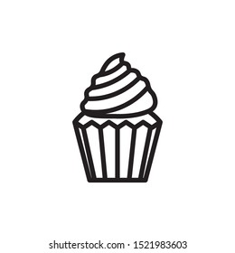Vector cupcake with cream icon. Flat illustration of cupcake isolated on white background. Icon vector illustration sign symbol.